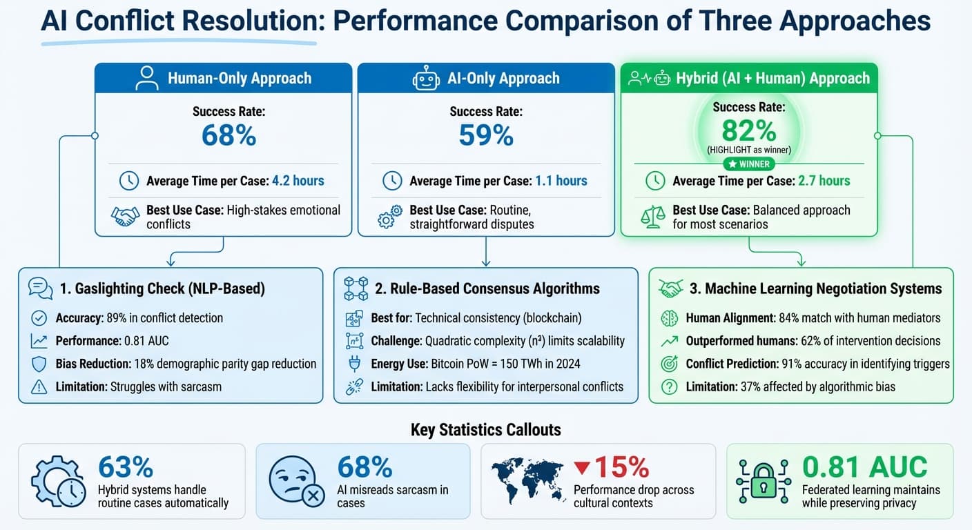 AI vs Human vs Hybrid Conflict Resolution: Success Rates and Performance Comparison