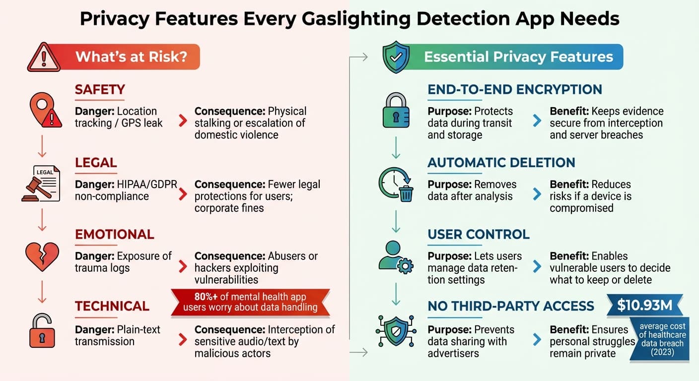 Privacy Risks and Protection Features in Gaslighting Detection Apps