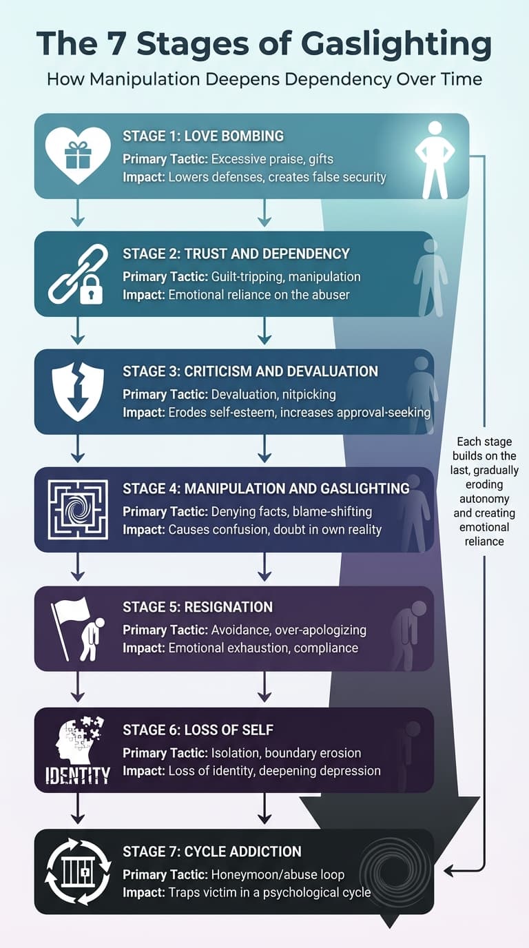 The 7 Stages of Gaslighting: From Love Bombing to Cycle Addiction