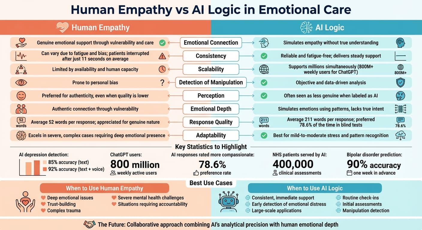 Human Empathy vs AI Logic in Emotional Care: Complete Comparison