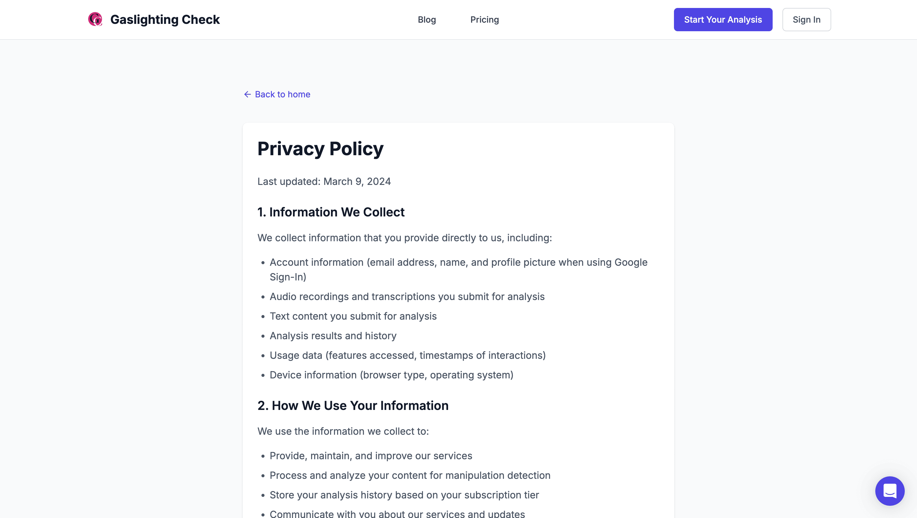 Privacy Policy - Gaslighting Check